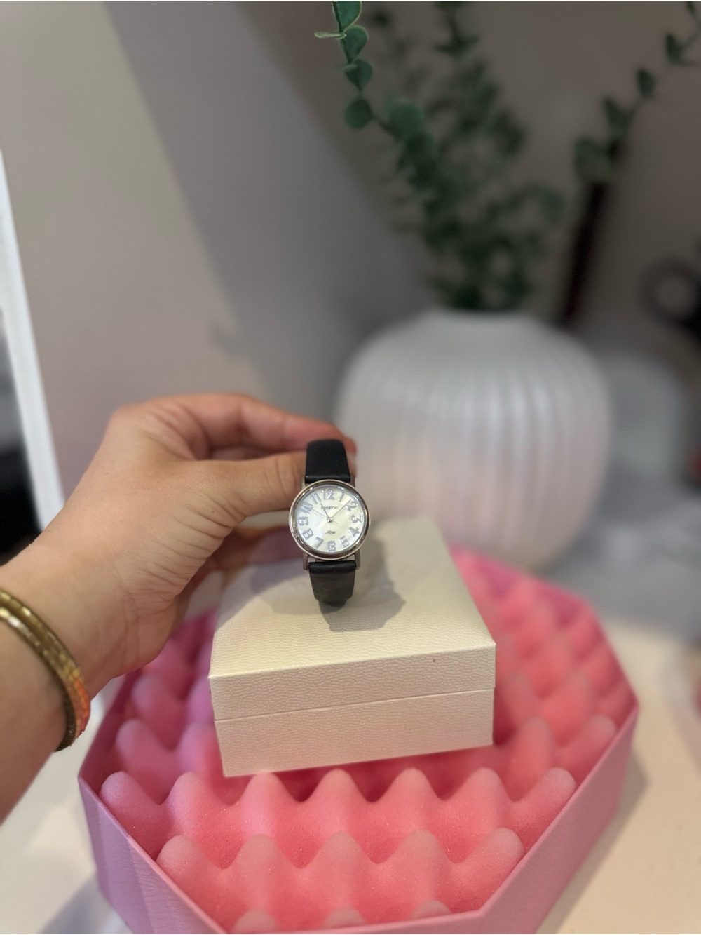 Classic Women’s Black Leather Strap Watch with Silver Dial